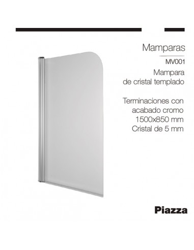 MAMPARA DE CRISTAL TEMPLADO 1500MM X850MM Piazza ESPESOR:5MM