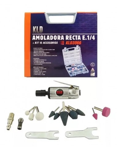 AMOLADORA RECTA NEUMATICA+ KIT 15 ACCESORIOS